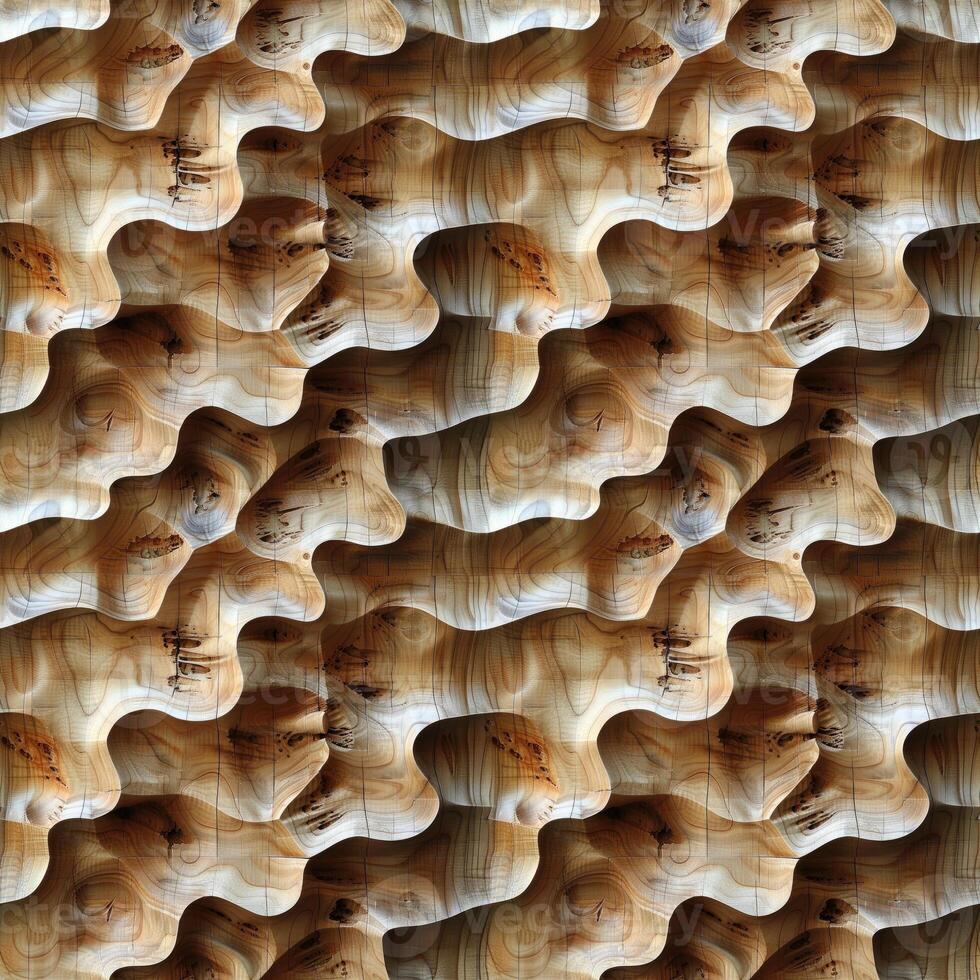 AI generated seamless background, abstract wave pattern carved on a wooden surface photo