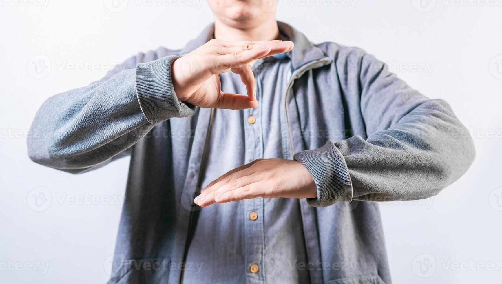 People talking in sign language isolated. Interpreter talking in sign language. Unrecognizable person gesturing in sign language photo