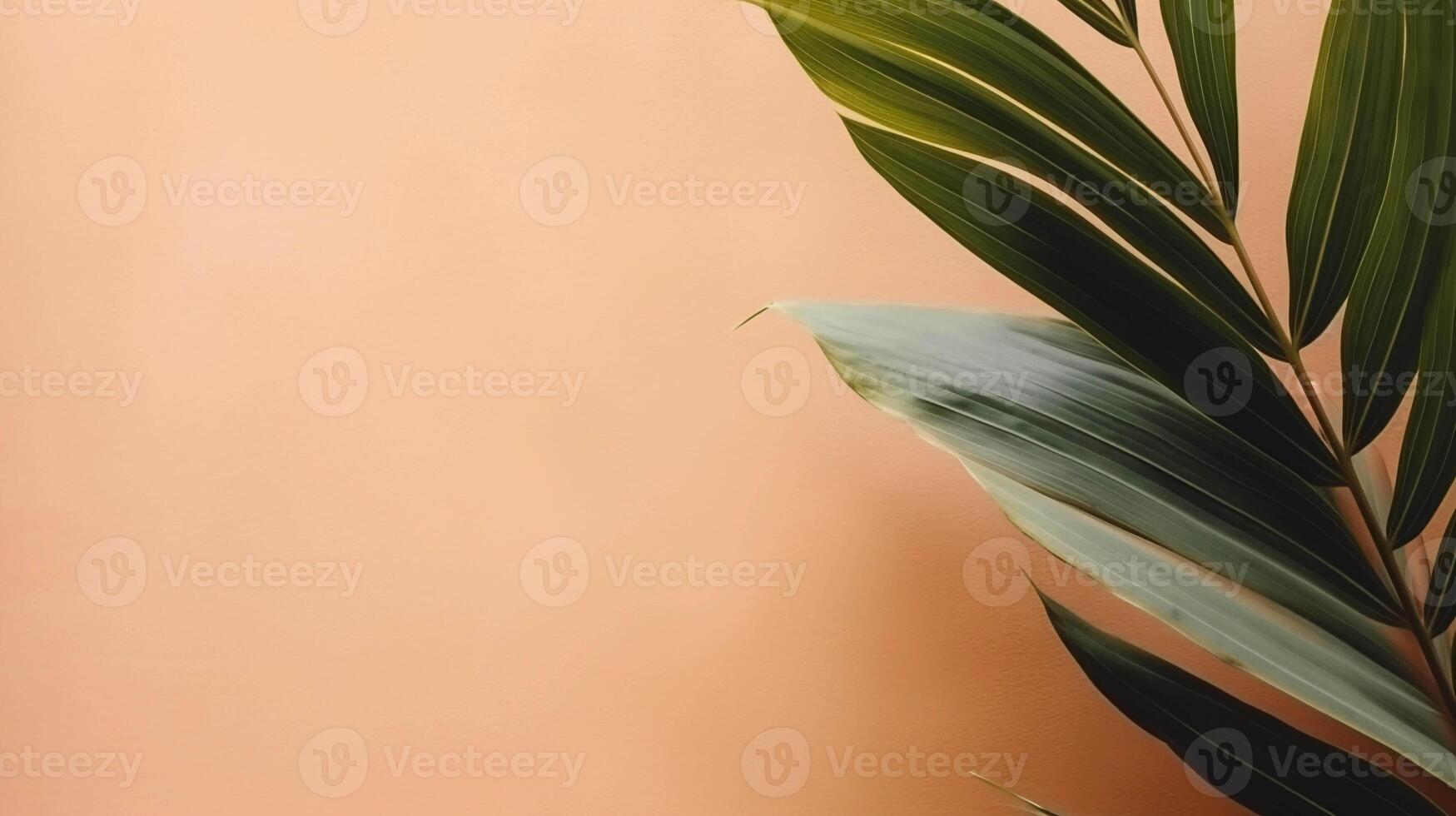 AI generated Big tropical leaf on the orange minimalist background with copy space. Ai generated photo template with botanical border