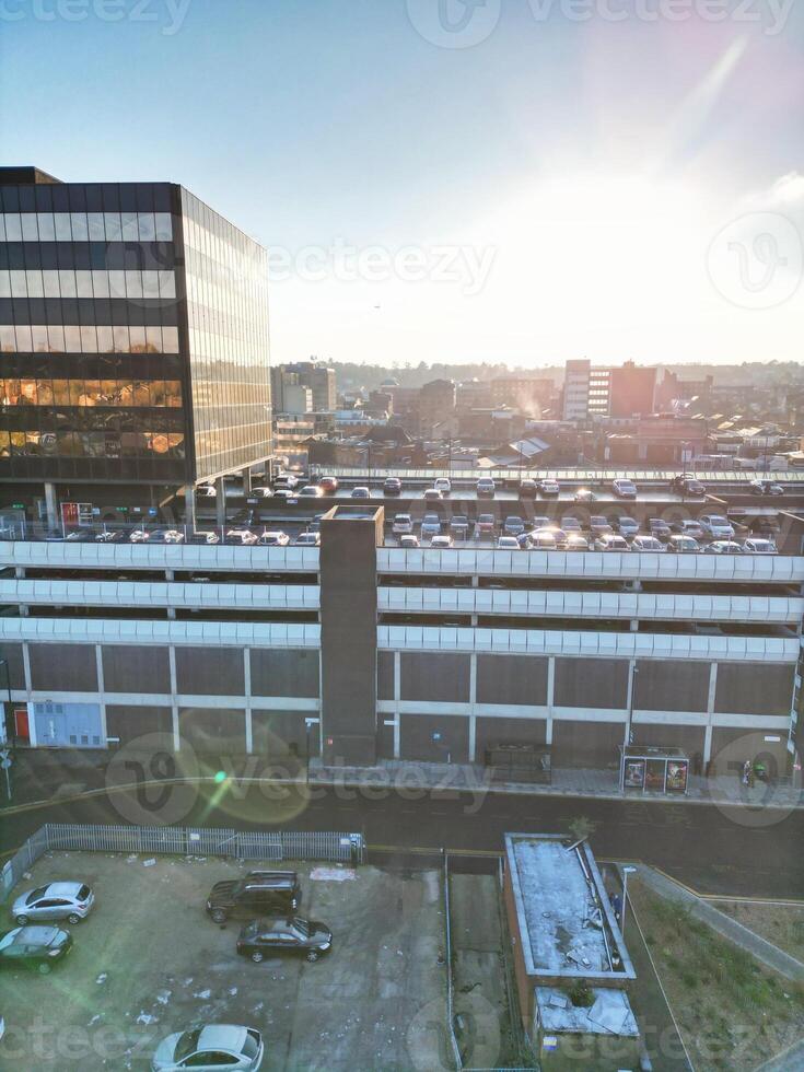 High Angle View of Buildings at City Centre and Downtown of Luton, England United Kingdom. Dec 1st, 2023 photo