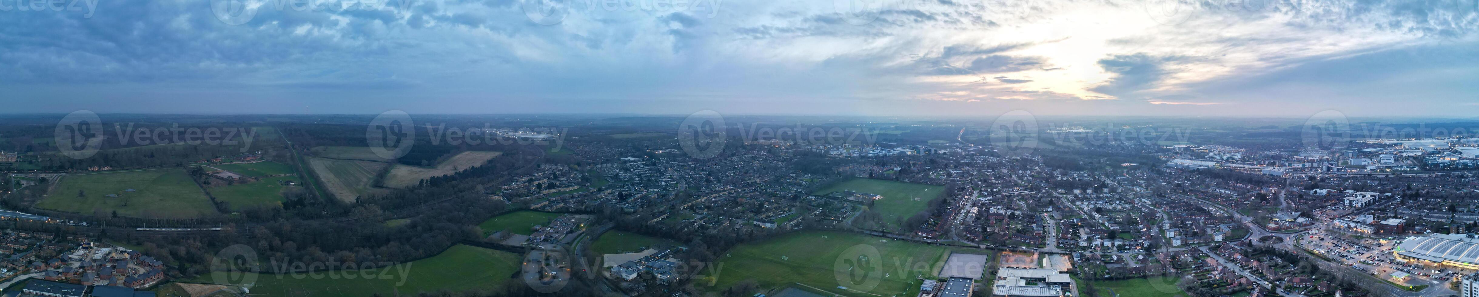 Aerial Ultra Wide View of Central Hatfield City of England, Great Britain During Sunset. March 9th, 2024 photo