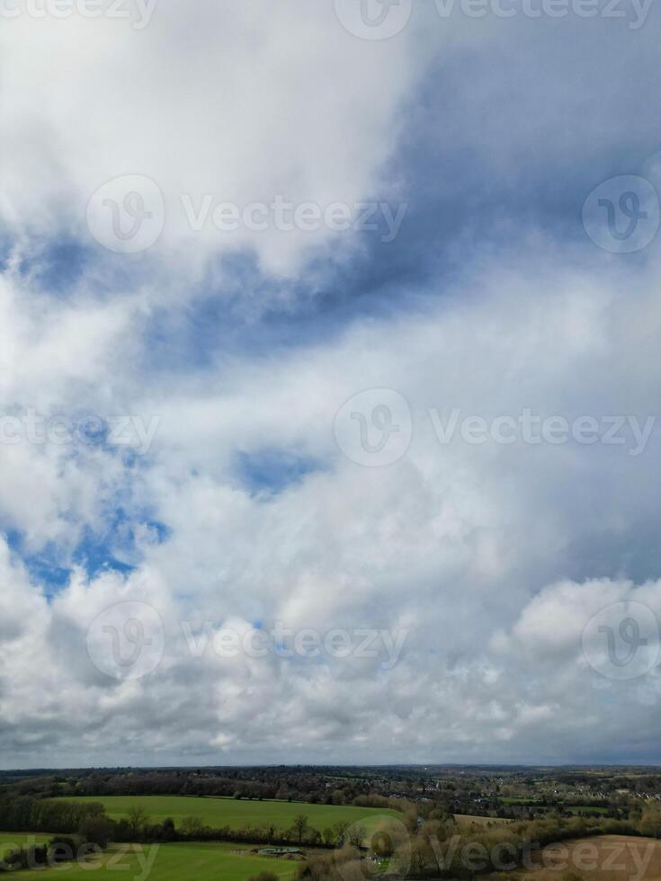 Aerial View of British Countryside and Agricultural Farm Land at Village of England UK. March 1st, 2024 photo