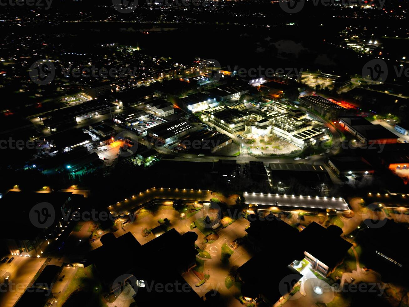 Aerial View of Illuminated Watford City of England UK at Night. March 3rd, 2024 photo