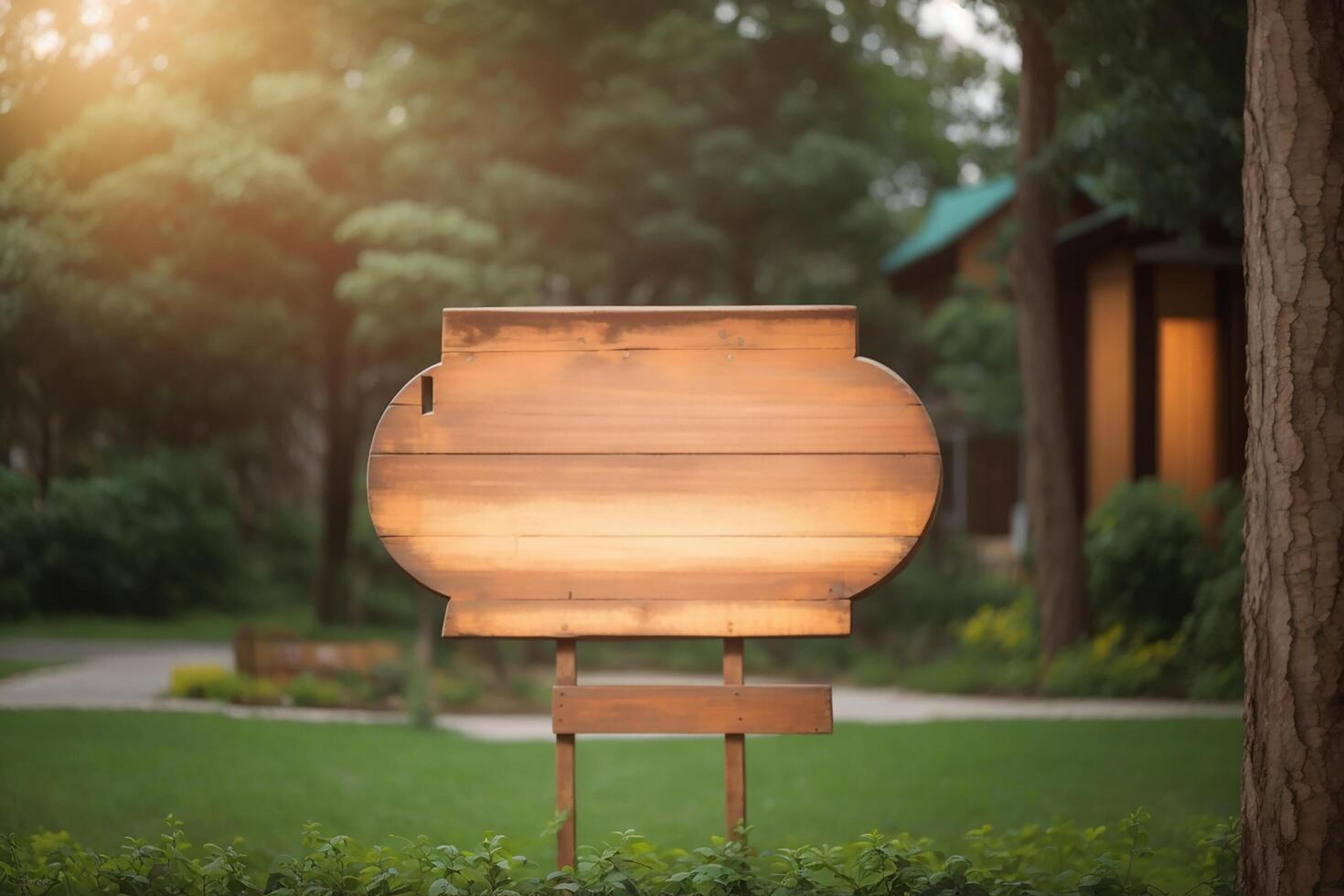 AI generated Wooden signboard on outdoor background, AI Generative photo