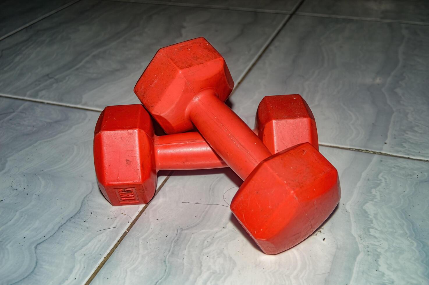 a pair of dumbbells weighing one kilogram on the floor photo