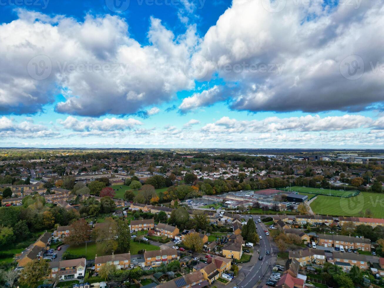 Beautiful High Angle View of Sky and Dramatical Clouds over Central Hemel Hempstead City of England Great Britain. November 5th, 2023 photo