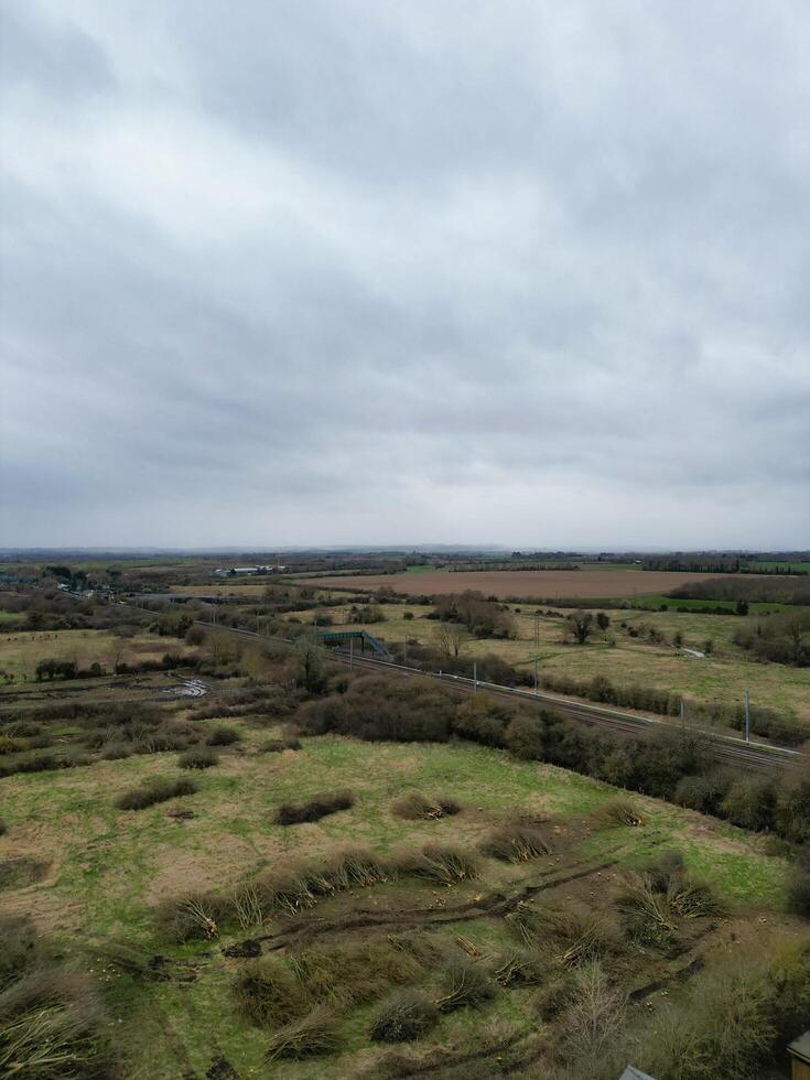 High Angle View of Arlesey Town of England UK. The Footage Was Captured During Cloudy and Rainy Day of Feb 28th, 2024 photo