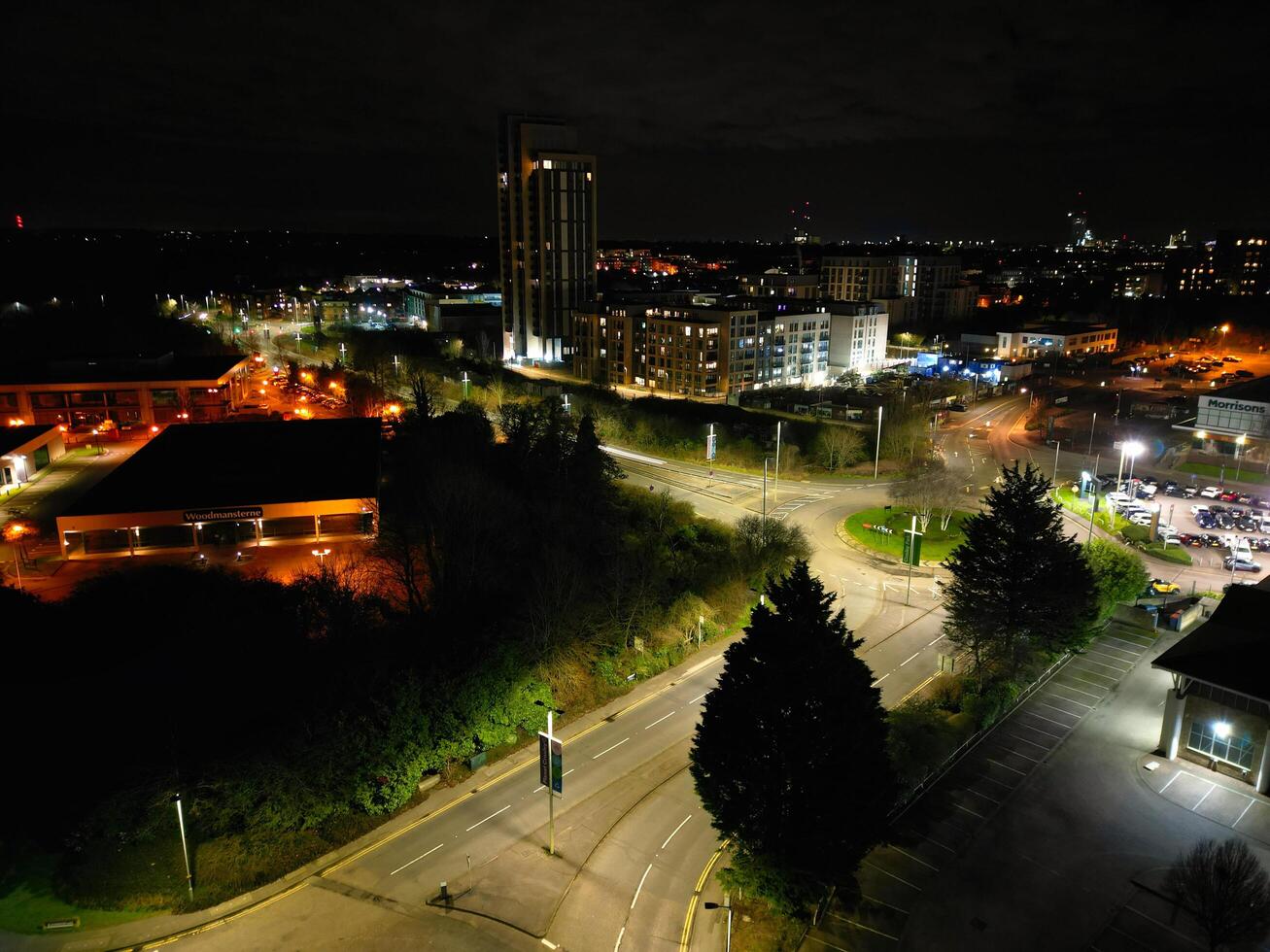 Aerial View of Illuminated Watford City of England UK at Night. March 3rd, 2024 photo