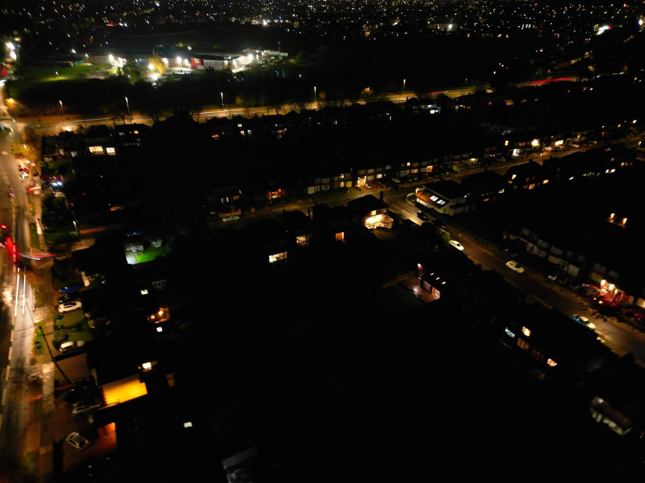 Aerial View of Illuminated Central Luton City of England UK During Night. November 27th, 2023 photo