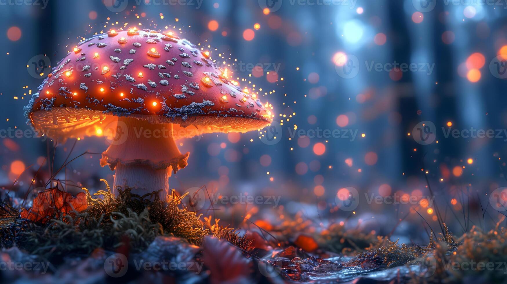 AI generated Magical mushroom in fantasy enchanted fairy tale forest. photo