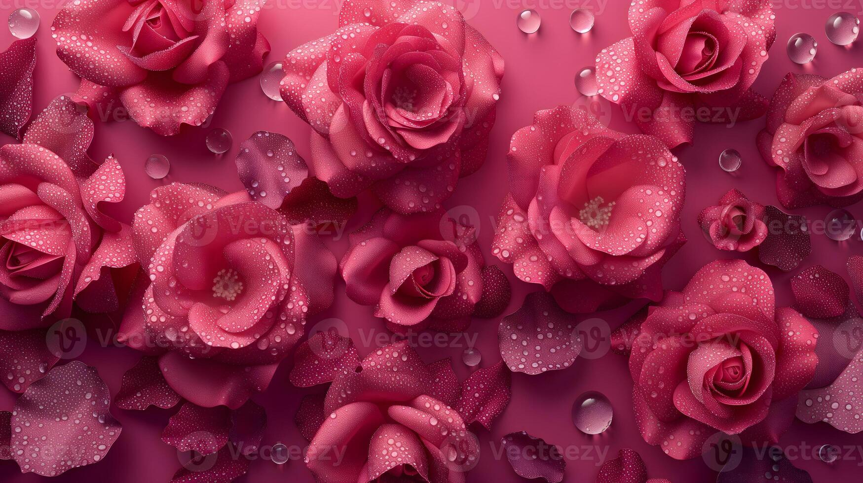 AI Generated A lush bouquet of roses with dew drops photo