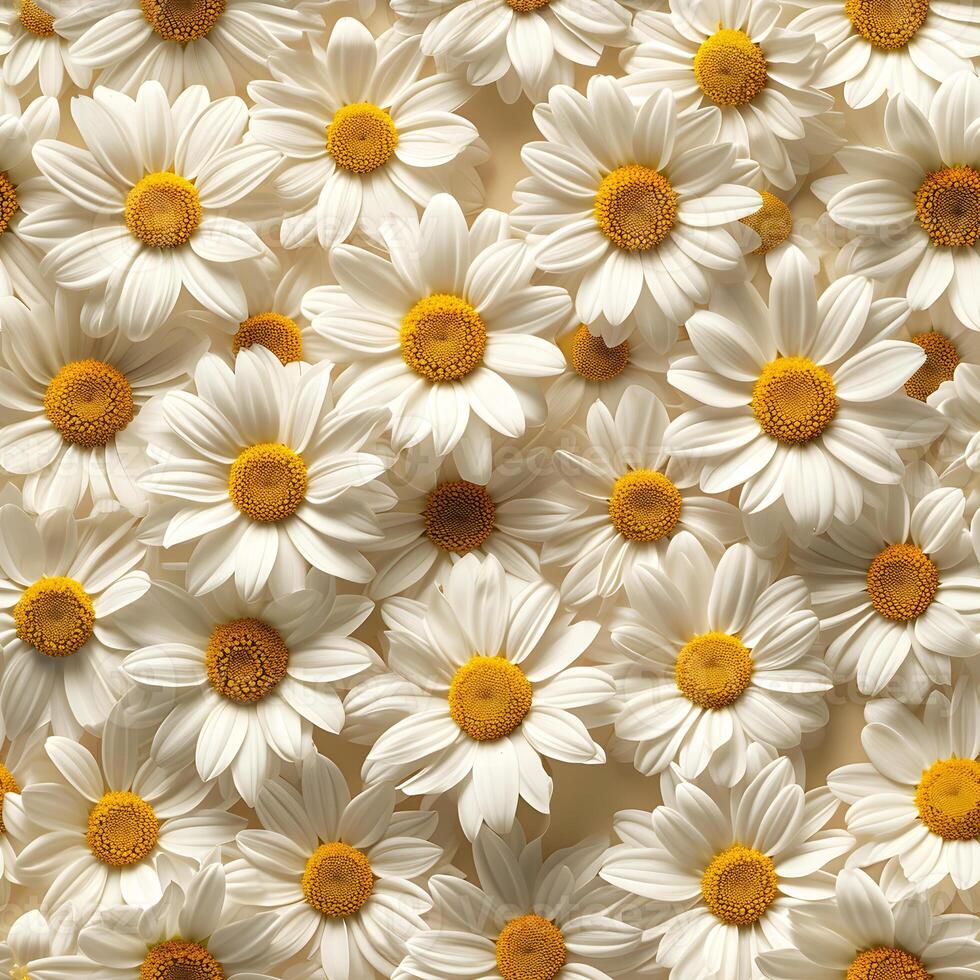 AI Generated A Lot Of White Yellow Daisies or chamomile flowers - for full-frame background and seamless texture photo