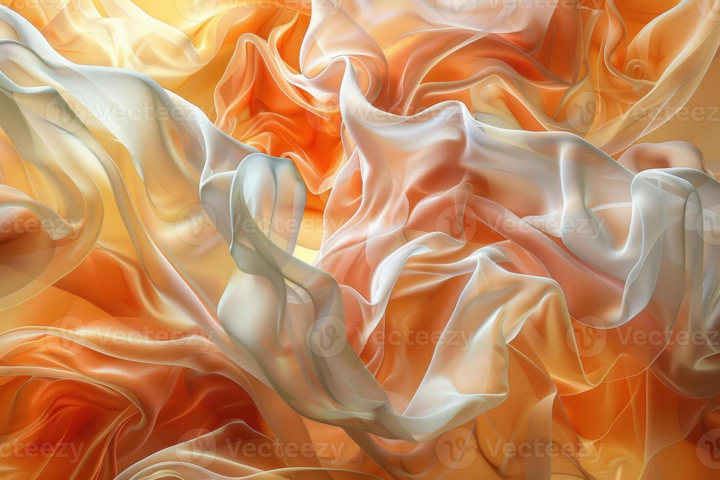 AI generated dynamic colorful abstract image showcasing waves of fluid-like fabric in warm tones of orange, yellow, and white creating and flowing aesthetic. abstract background fluid and flower forms photo