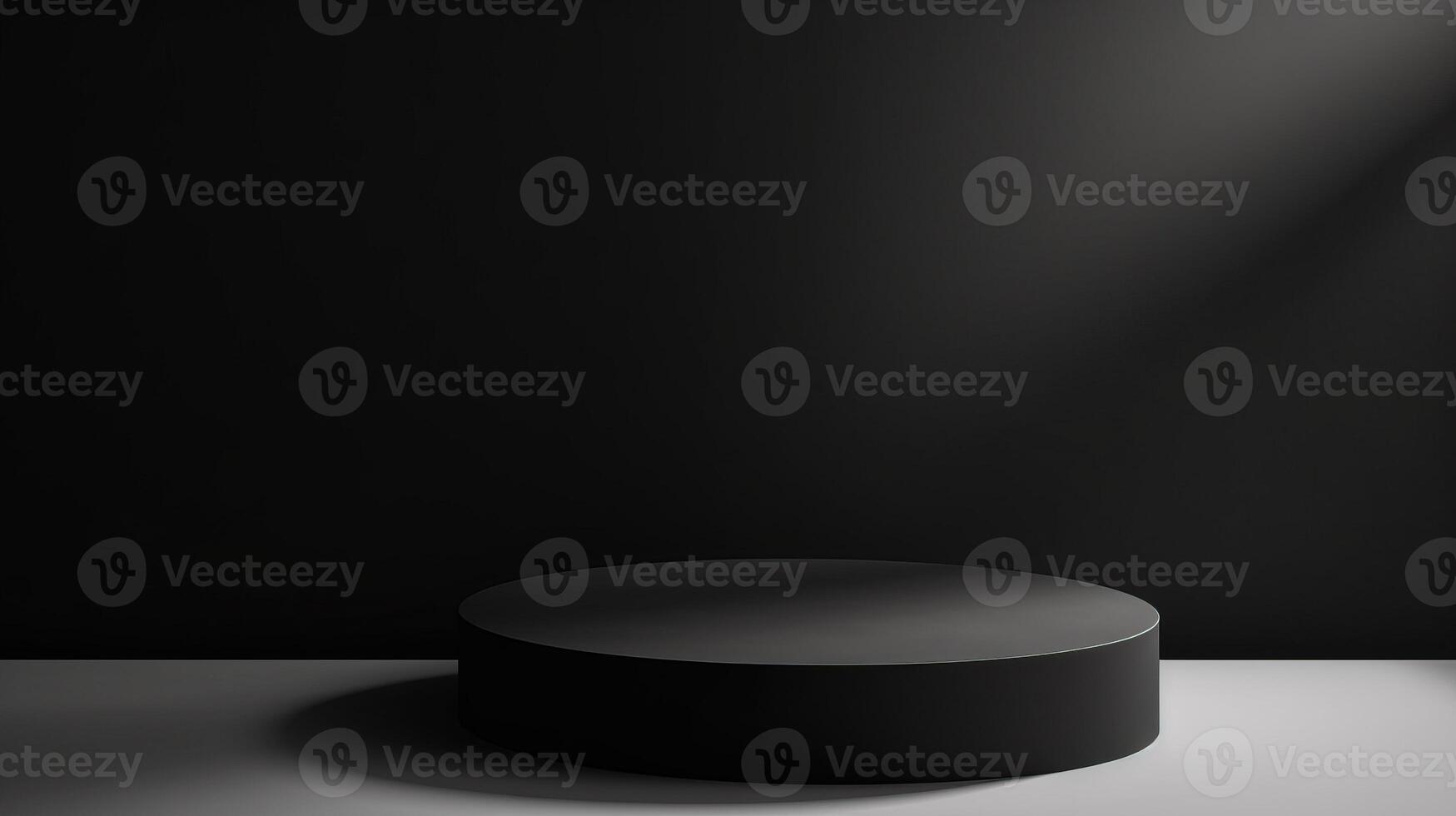 AI generated A black circular podium on a dark background with a spotlight. Ideal for product display, especially for showcasing cosmetic designs photo