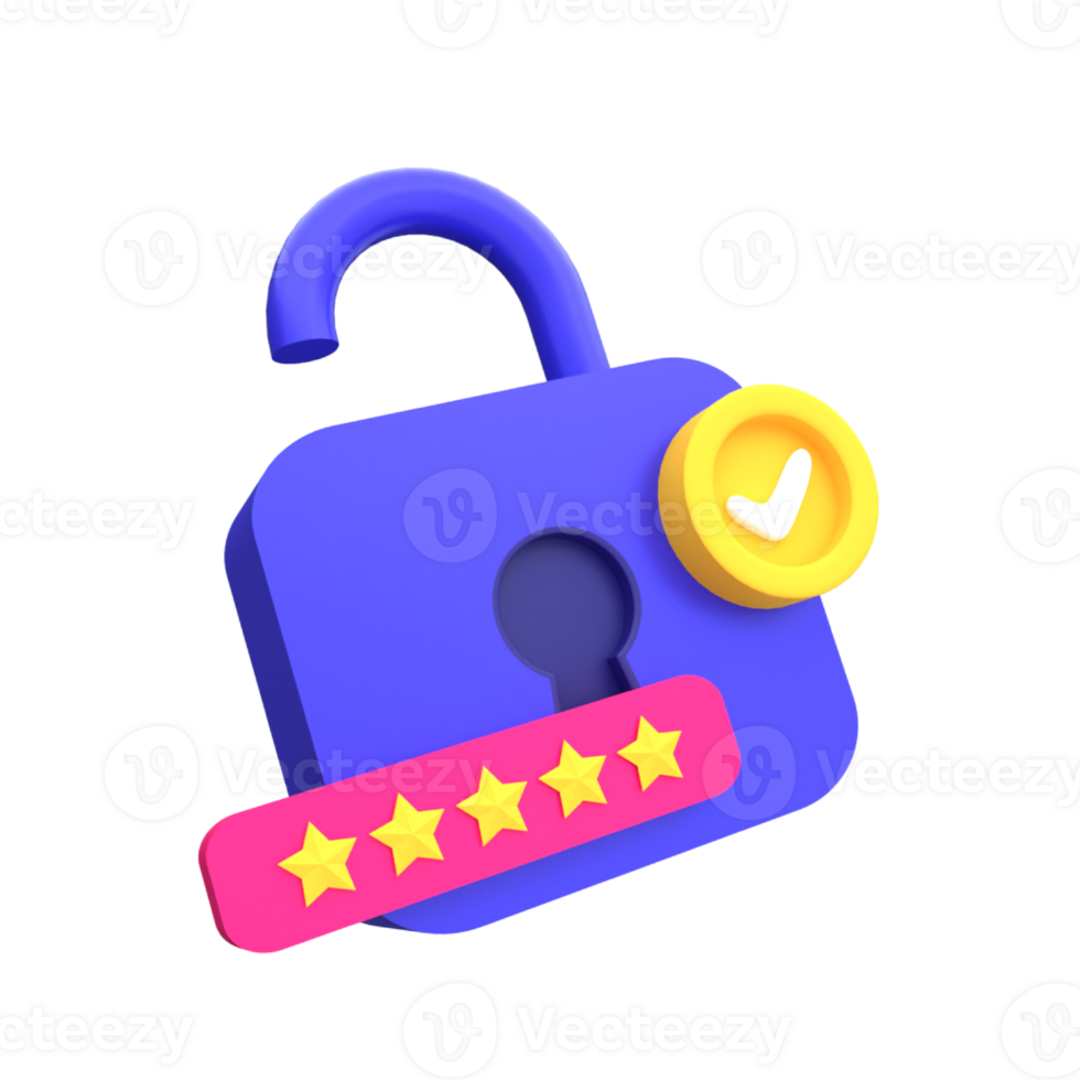 Unique Blue padlock 3D rendering icon illustration simple.Realistic  illustration. png