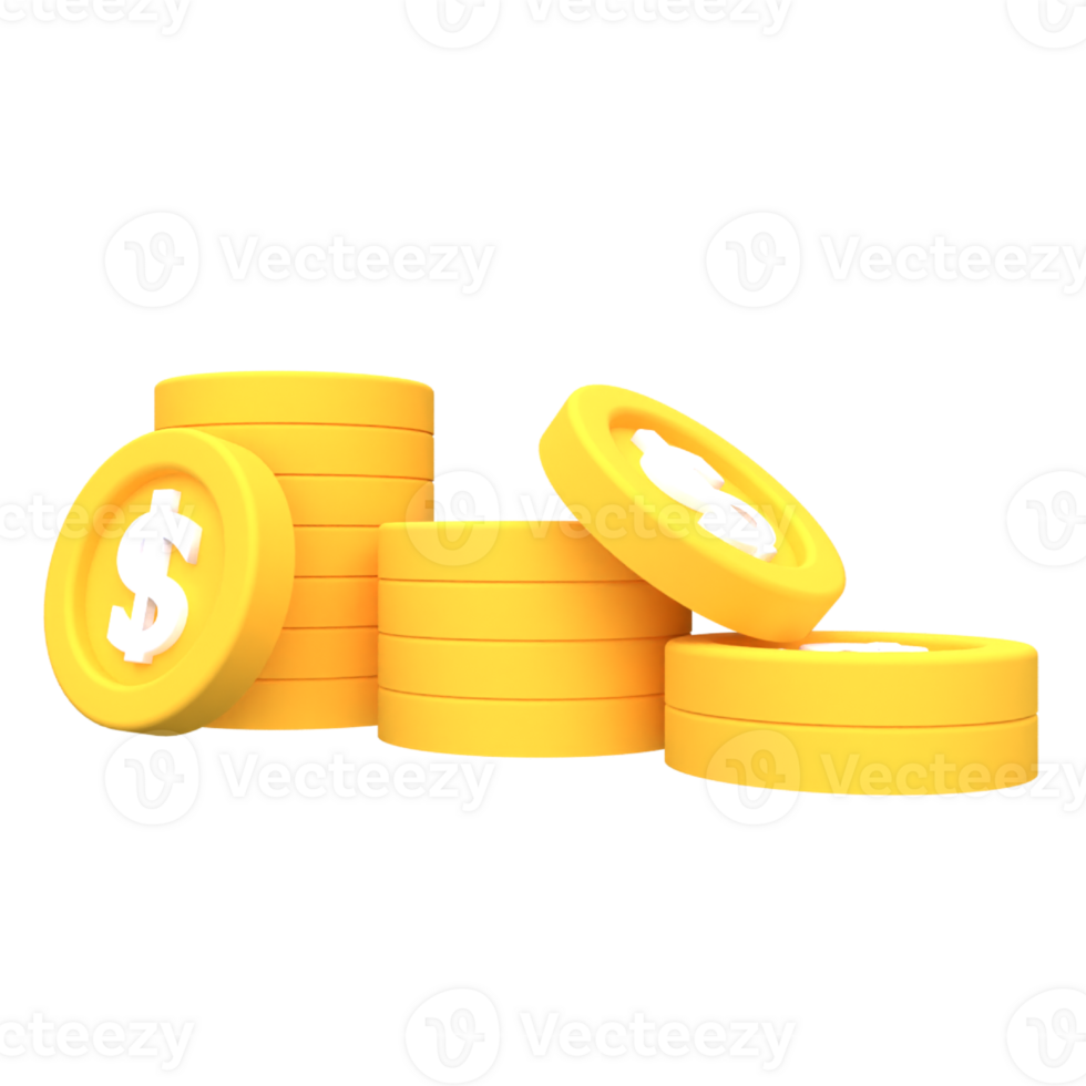 Unique Gold coins dollar stack 3D rendering icon illustration simple.Realistic illustration. png