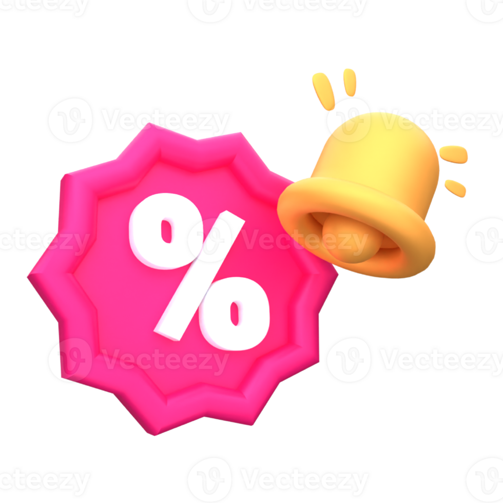 Unique Tag price bell notification 3D rendering icon illustration simple.Realistic illustration. png