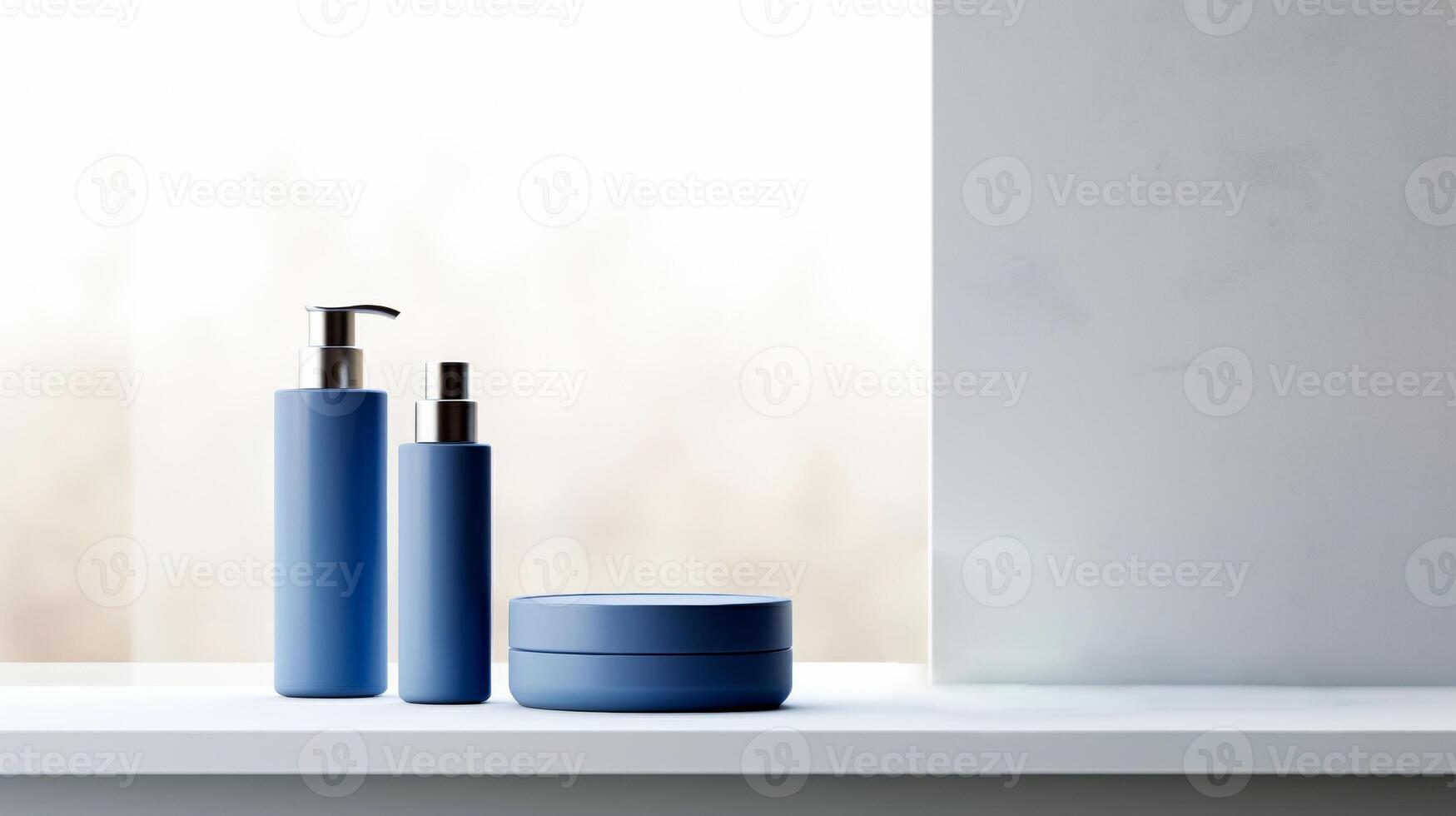 ai generado un trío de pulcro cosmético botellas con un minimalista diseño en un apagado fondo, Perfecto para marca foto
