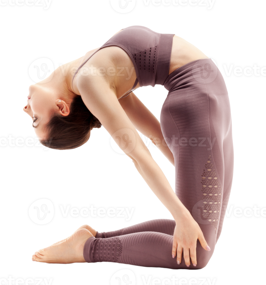 Sporty young woman doing yoga practice. Isolated png