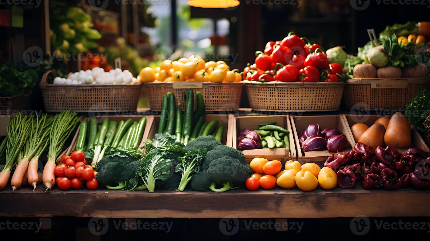 ai generado frutas y vegetales para rebaja a el agricultores mercado en el pueblo foto