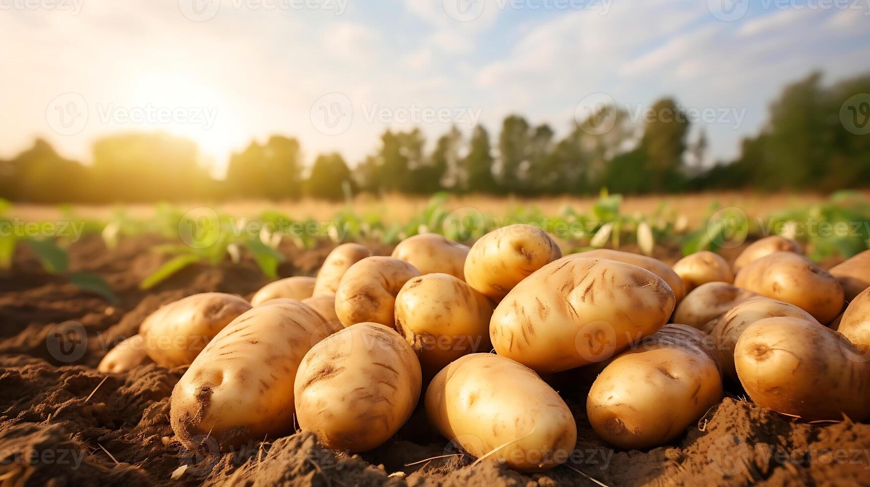 AI generated Harvested white carrots on the field in the rays of the setting sun photo