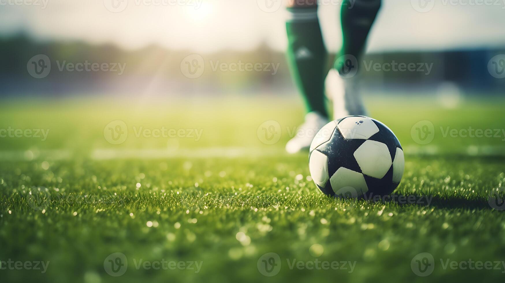 AI generated Soccer player in action on the football field at night, close up photo