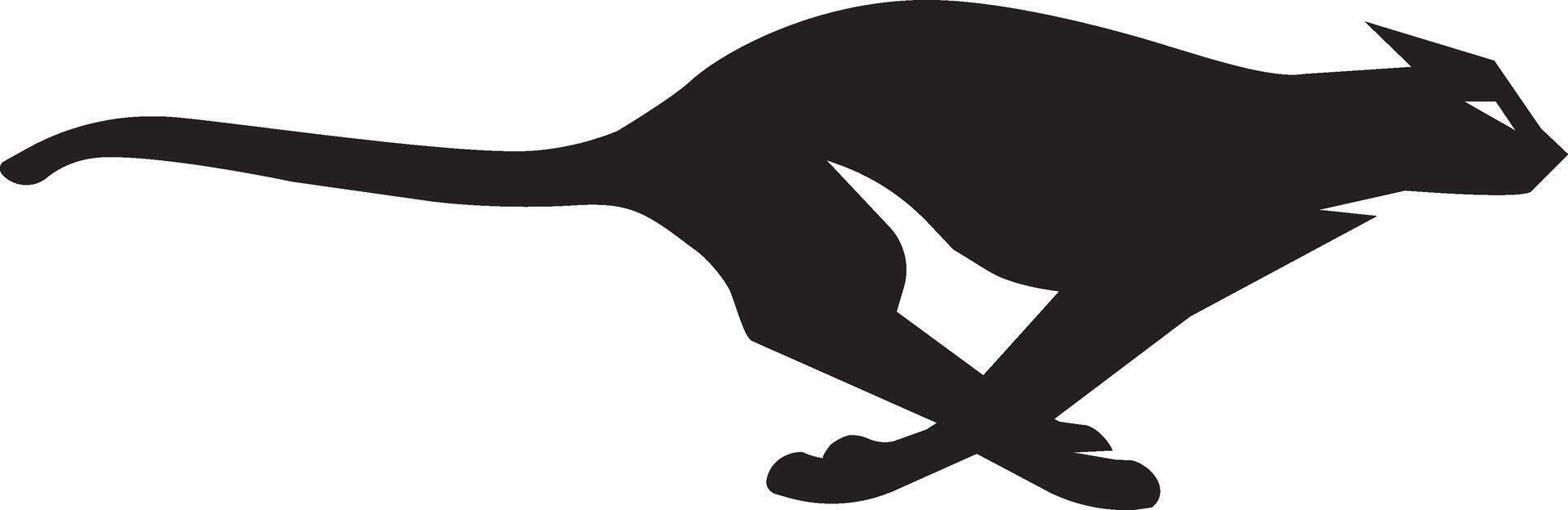 Black stylized silhouette of running cheetah. Vector cat illustration showing speed. Animal isolated on transparent as logo, mascot, icon or tattoo