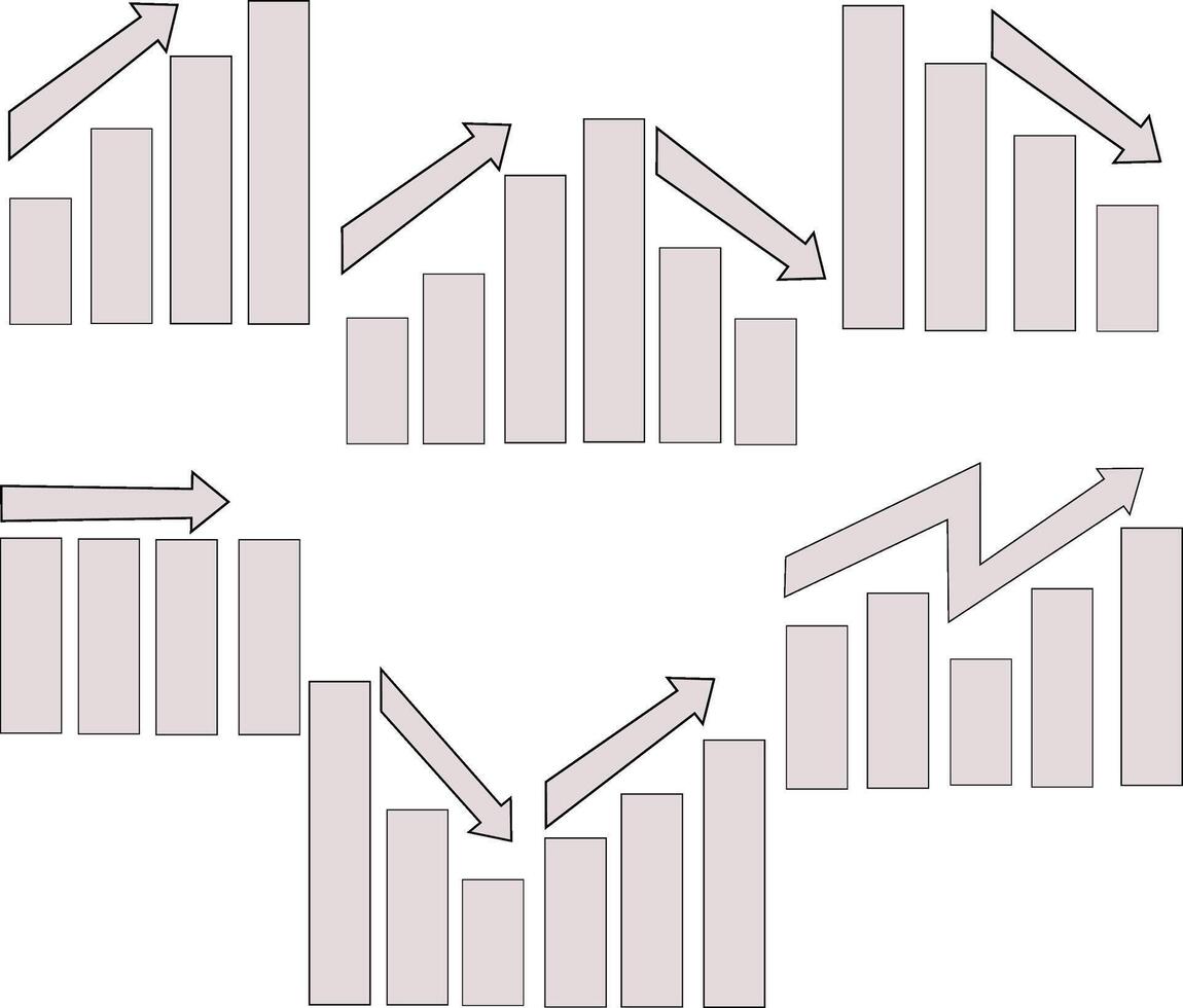 Set of growth graph vector icons. Business chart. Financial rise up. Increase profit.