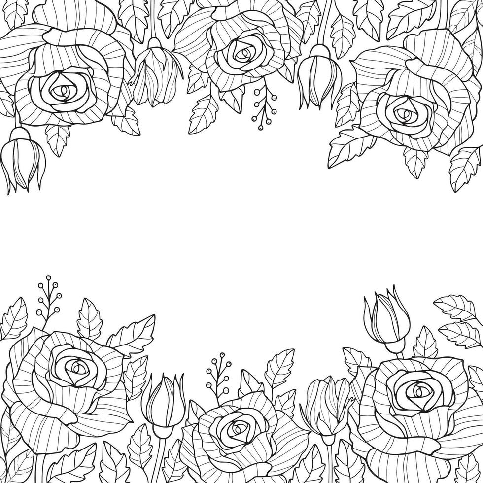 Clásico vector marco. jardín y salvaje rosas. en el estilo de un antiguo botánico ilustración. negro y blanco.