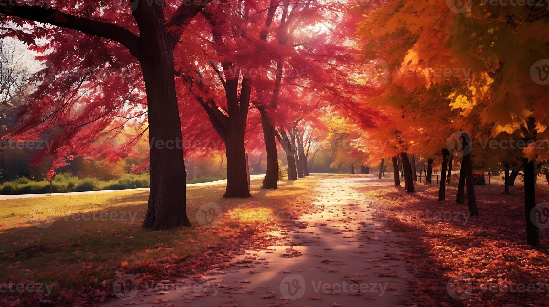AI generated Autumn landscape with lake and trees in the park. Beautiful nature scene photo