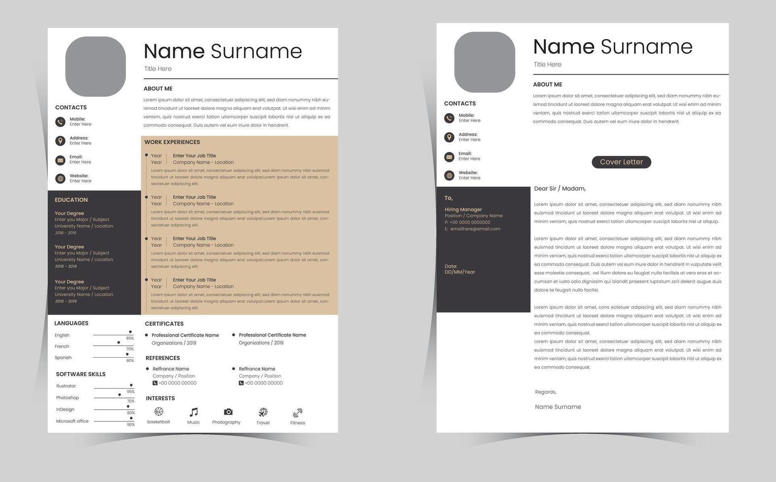 Creative Resume CV with Cover Letter vector