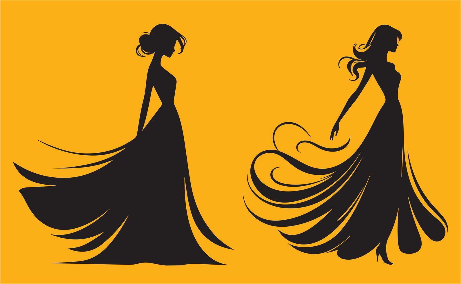 Two Fashion Girl Silhouette Vector