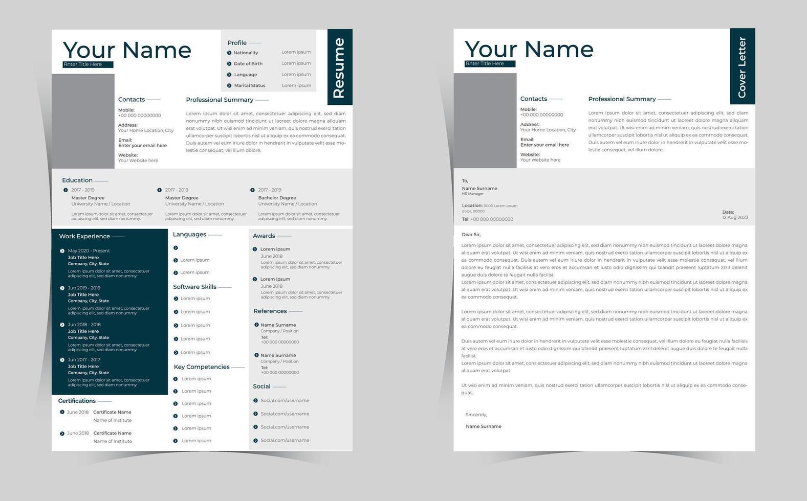 Modern Resume CV with Cover Letter vector