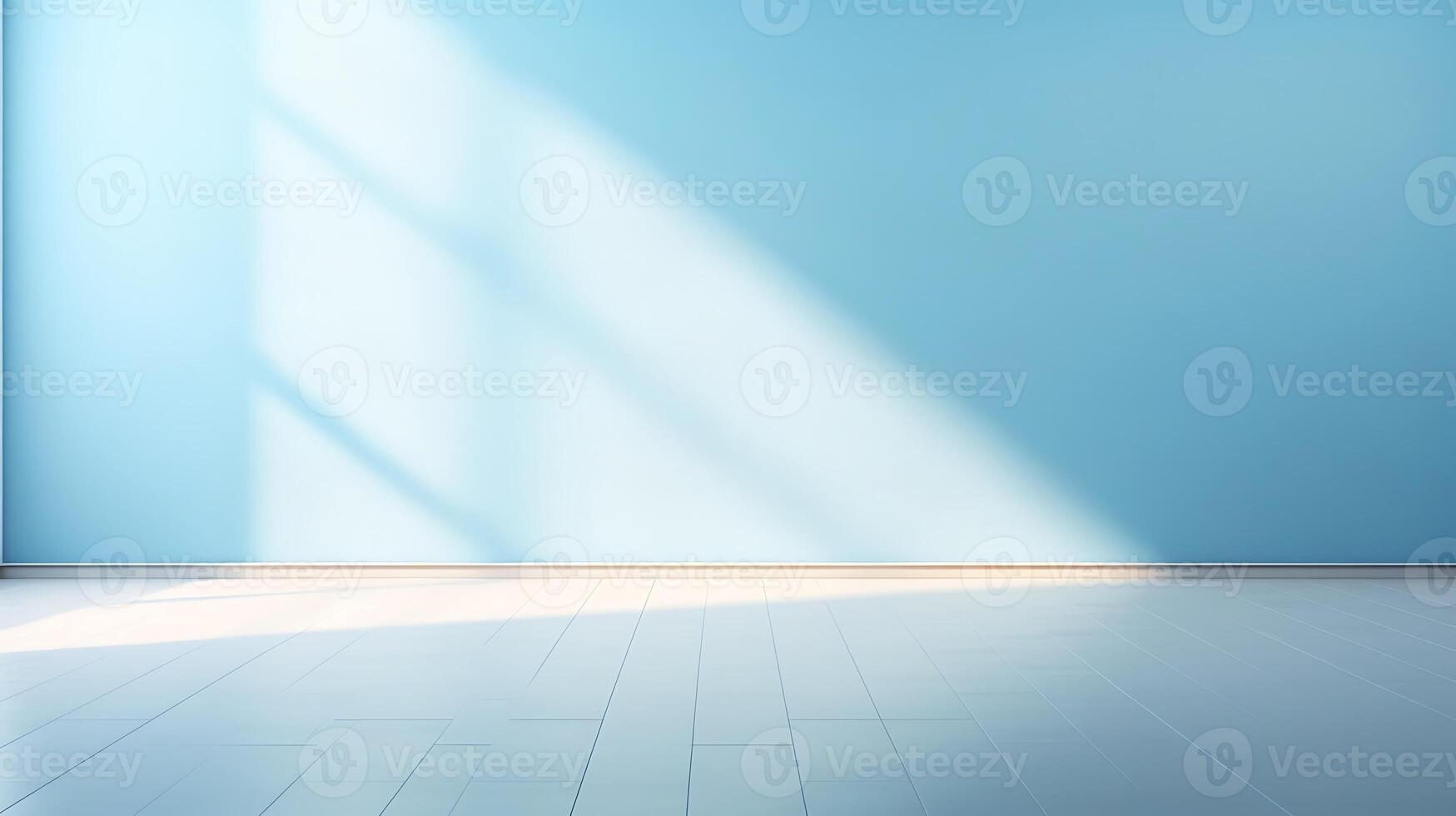 AI generated Empty room with blue wall and sunlight. Mock up, 3D Rendering photo