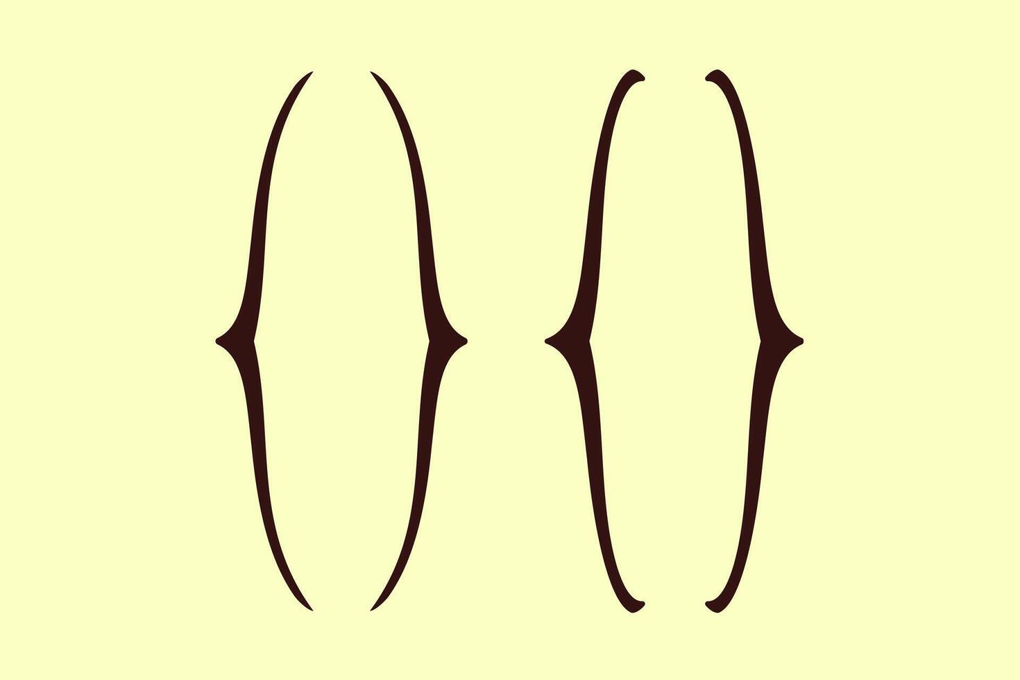 Rizado doble soporte paréntesis vector. forma icono para texto. tipográfico símbolos de matemáticas. amarillo antecedentes. vector