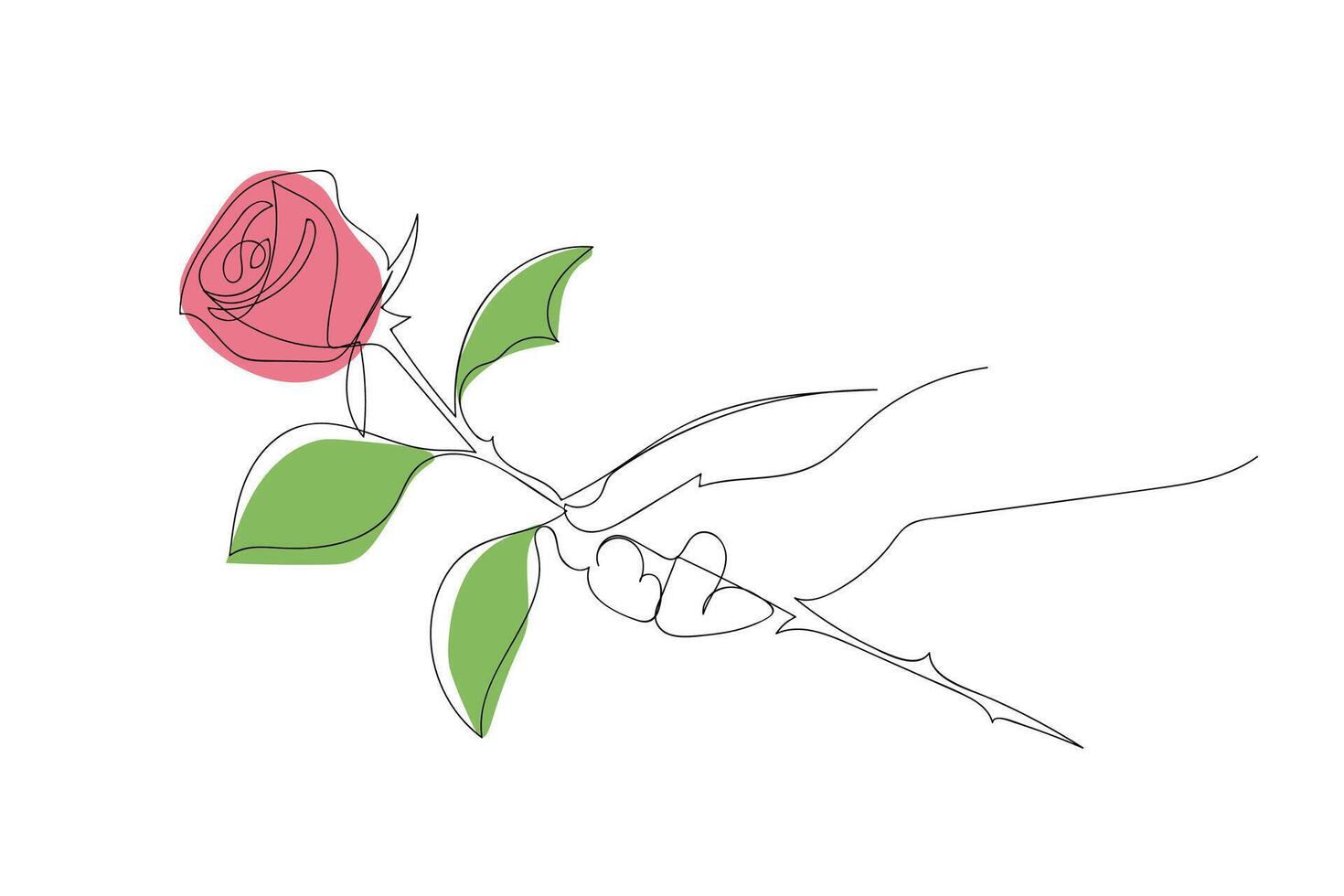 A hand holding a rose in line art style. Happy Mother's Day, Happy Women's Day vector