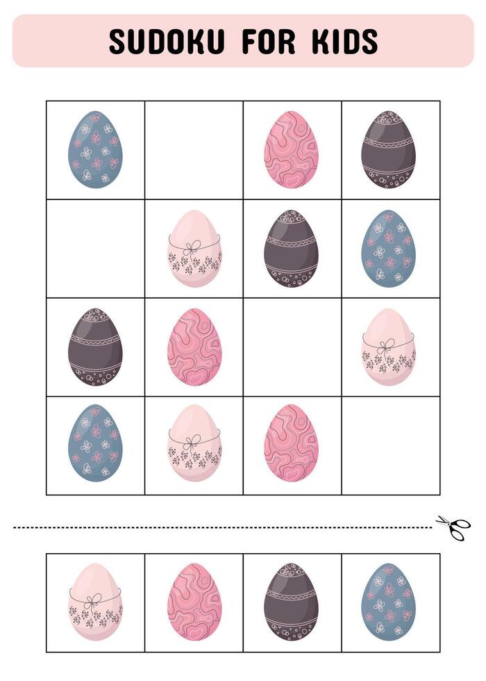 sudoku juego para niños con Pascua de Resurrección huevos. niños actividad hoja. educativo juego. vector