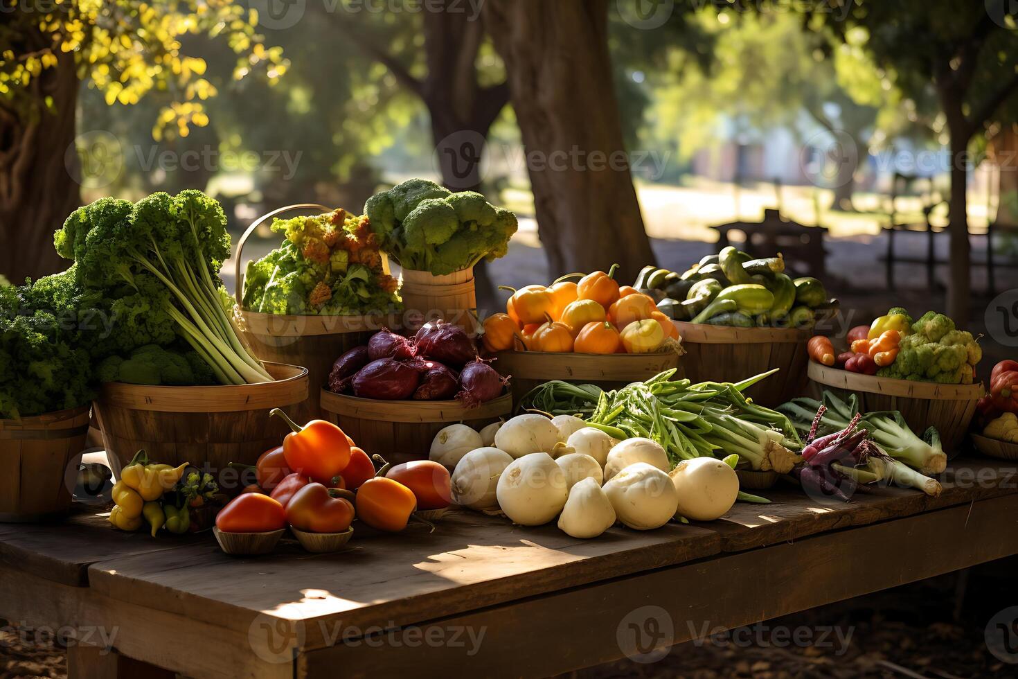 AI generated Fruits and vegetables for sale at local market photo