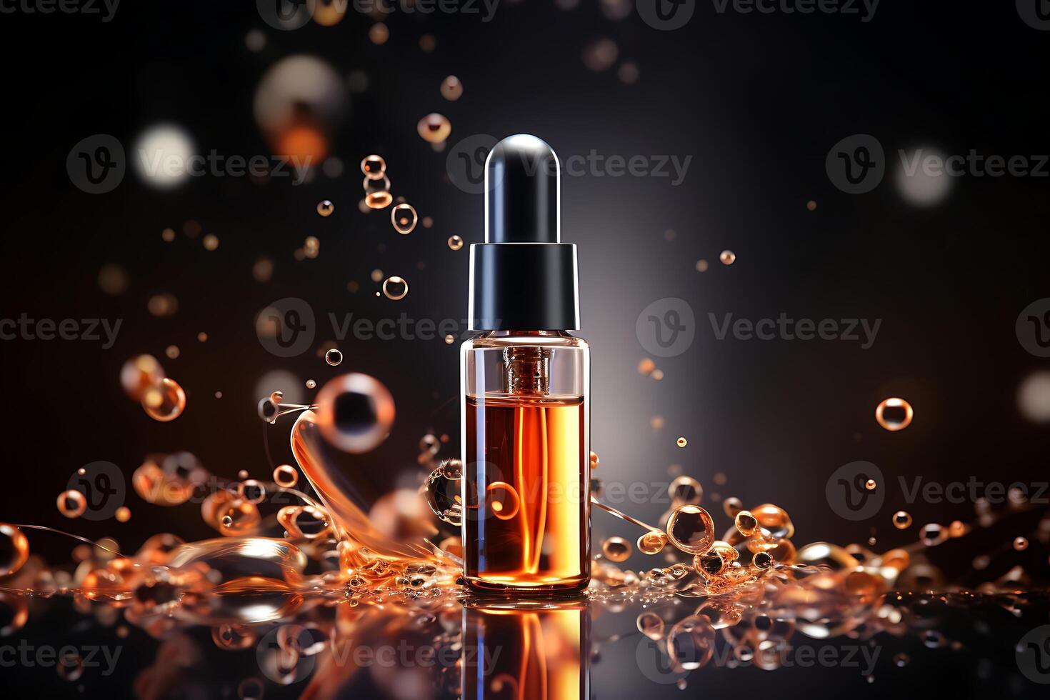AI generated Cosmetic bottle with dropper on water background. 3d illustration photo
