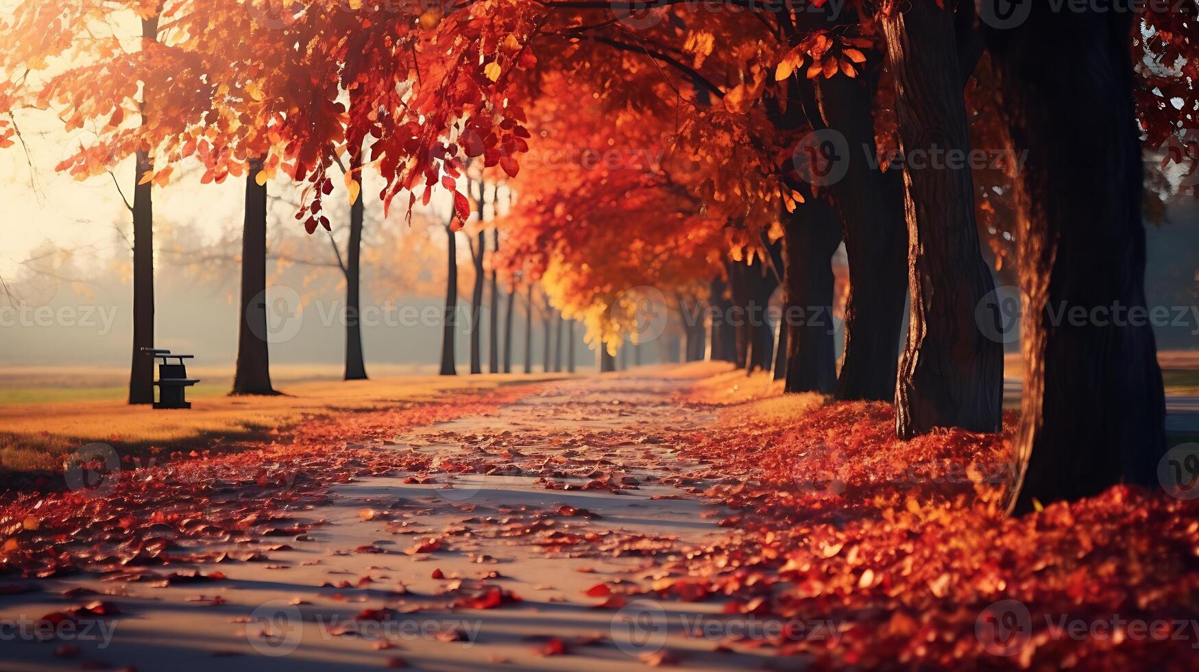 AI generated Autumn landscape with lake and trees in the park. Beautiful nature scene photo