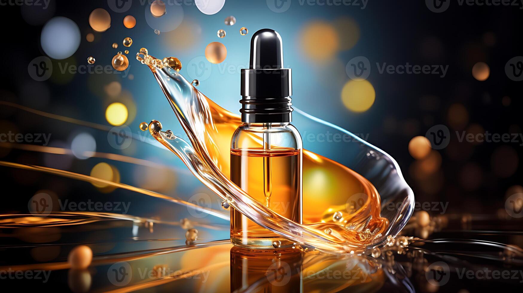 AI generated Cosmetic bottle with dropper on water background. 3d illustration photo