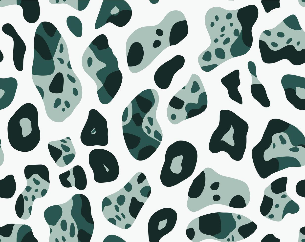 Green and Gray Leopard Print Pattern on White Background, Letterboxing, Organic Shapes, Light Teal and Dark White, Multi-Coloured Minimalism vector