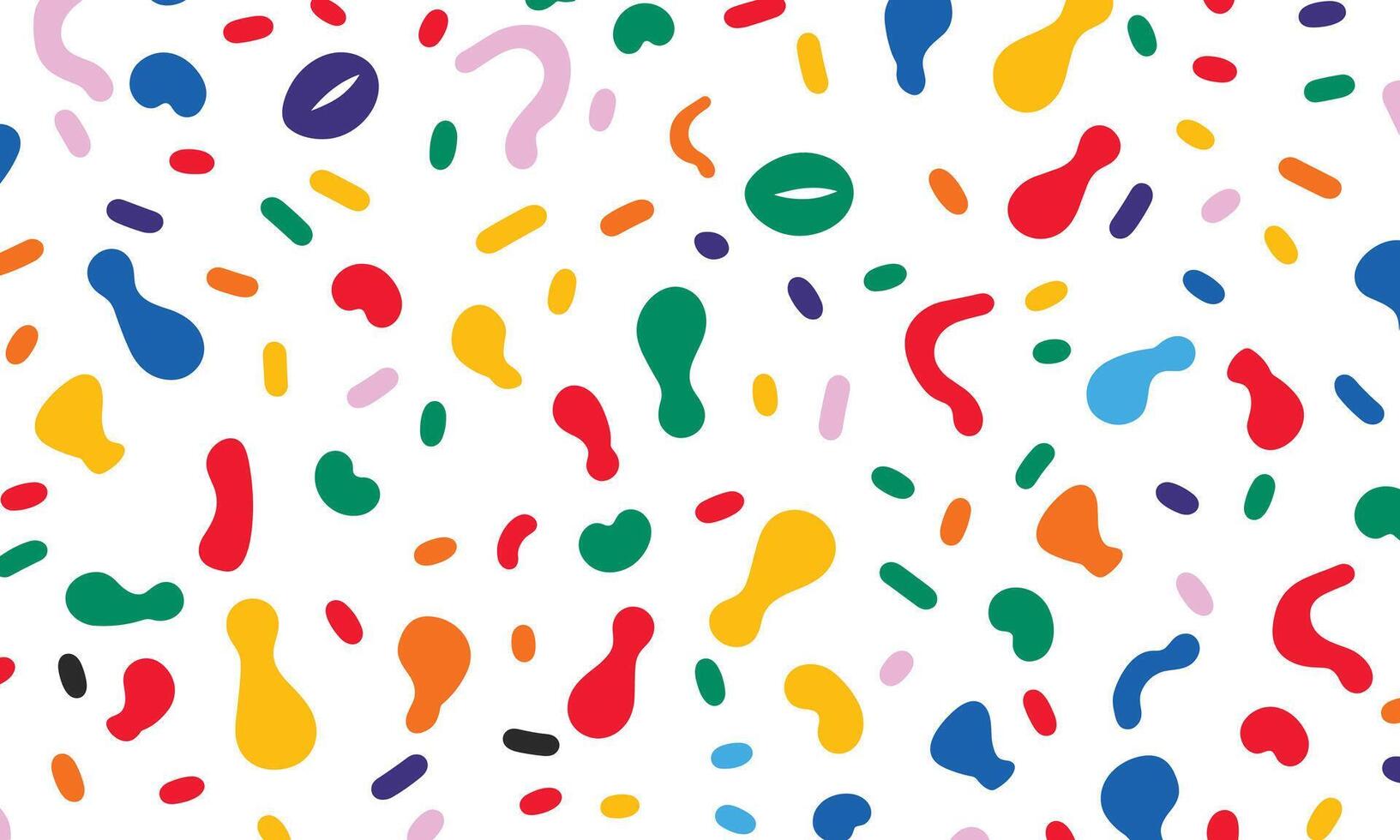 Seamless Pattern, White Background, Colorful Sprinkles and Question Marks, 1980s Style, Simple Design, Flat Vector, Simple Shapes, Simple Lines, in the Style of 80s vector