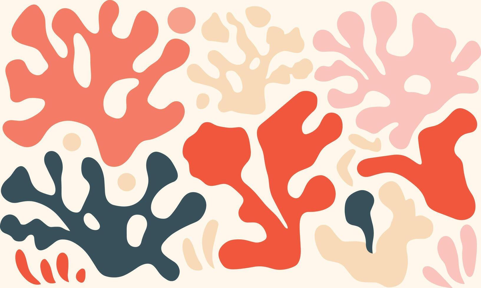 Minimalist Vector Art of Matisse Cutout Shapes for Corals in Muted Colors, Minimally Editing the Original Text. Matisse in the Style of Matisse. No Chinese Characters Were Present To Remove