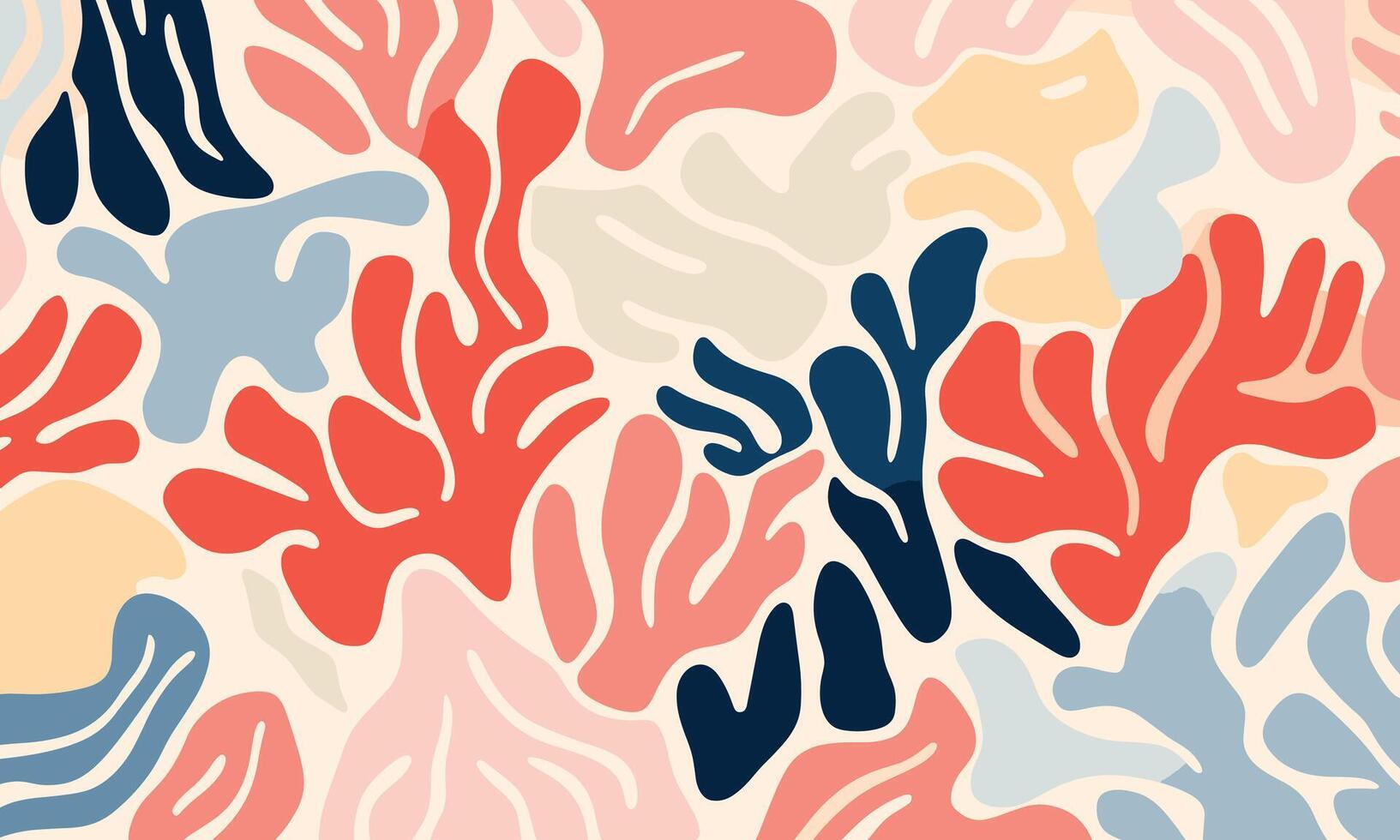 Minimalist Vector Art of Matisse Cutout Shapes for Corals in Muted Colors, Minimally Editing the Original Text. Matisse in the Style of Matisse. No Chinese Characters Were Present To Remove