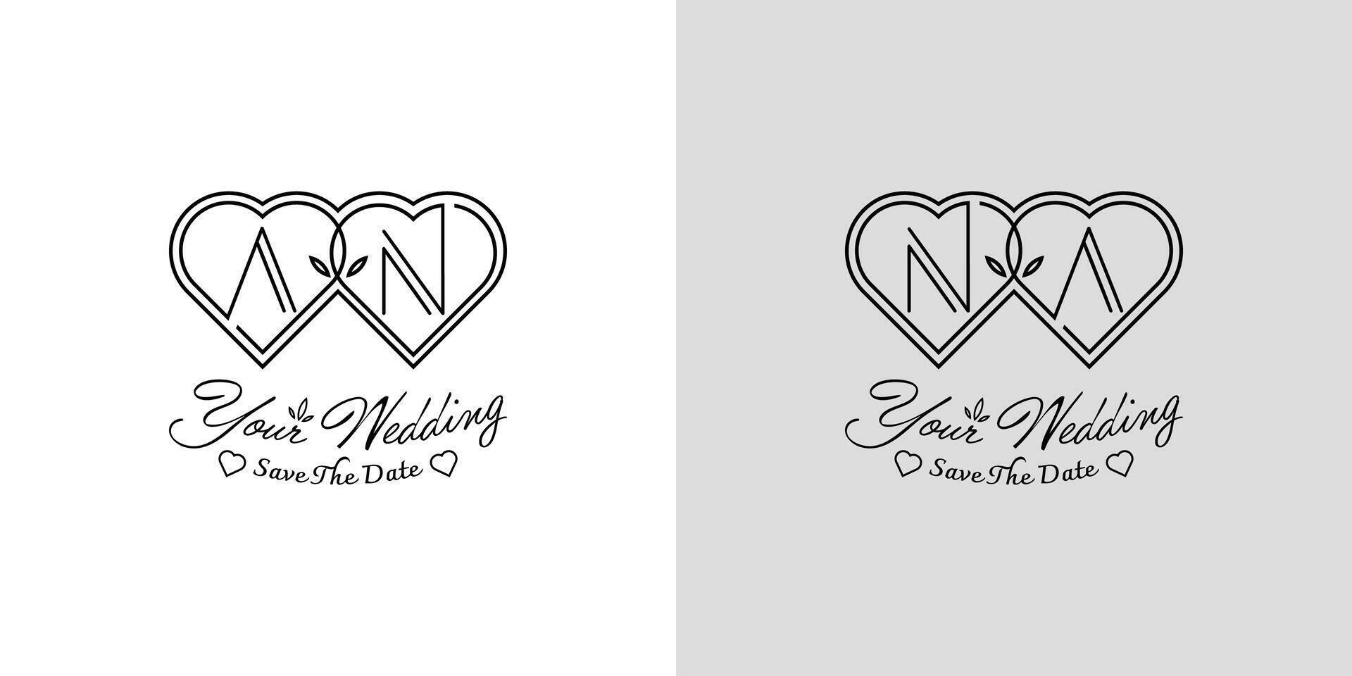 Letters AN and NA Wedding Love Logo, for couples with A and N initials vector