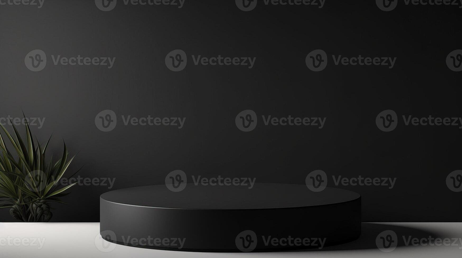 AI generated A black circular podium on a dark background with a spotlight. Ideal for product display, especially for showcasing cosmetic designs photo