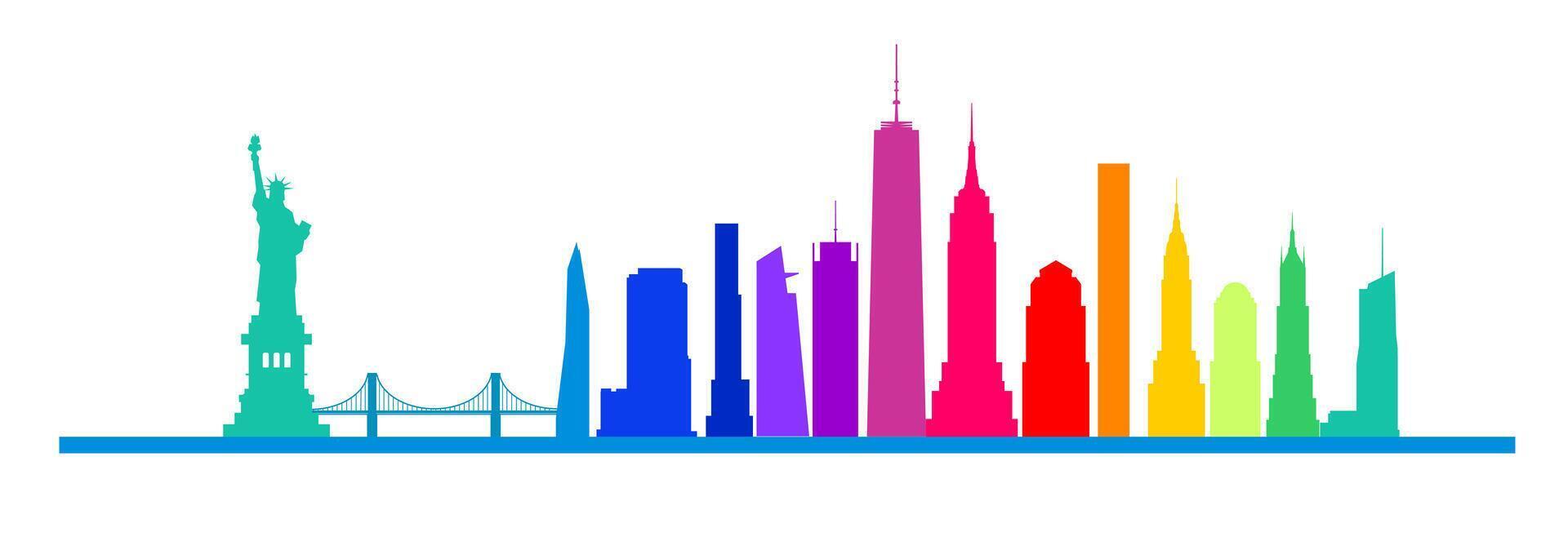 New York City Skyline Colorful Silhouette vector