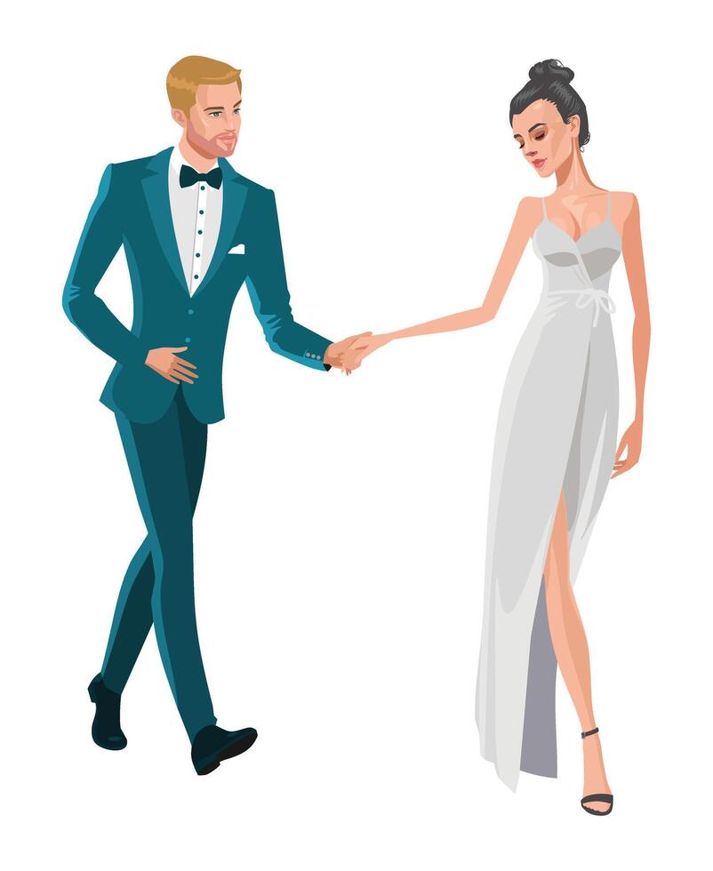 Bride and Groom Walking Together for Dancing vector