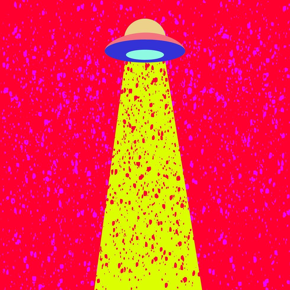 UFO give signal ray to the unnamed planet with pink background.  The vector is suitable to use for future illustration and technology poster background.